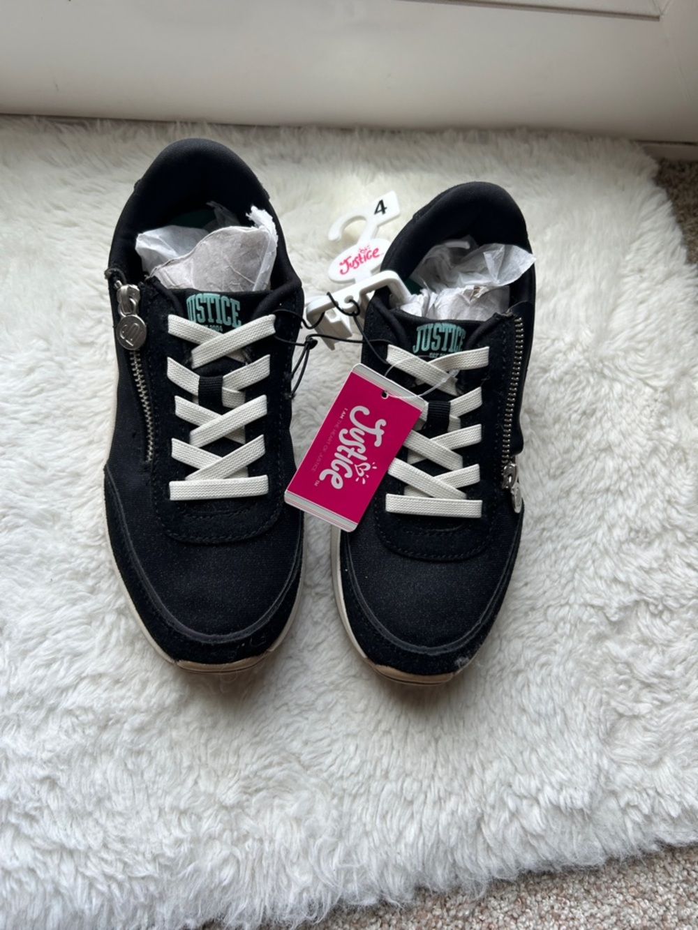 Justice Black Sneakers with White Laces and Mint Logo
